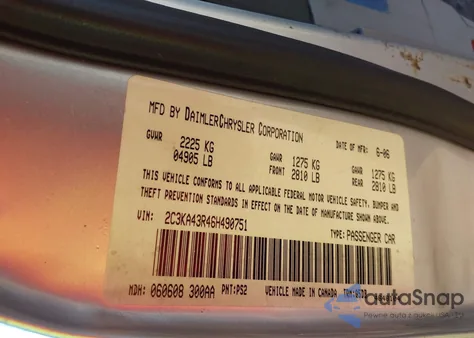 2006 Chrysler 300 из США, поврежденный, VIN 2C3KA43R46H490751